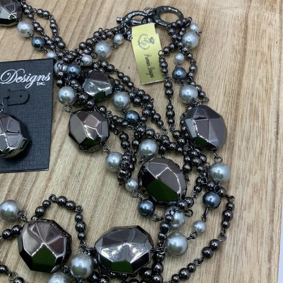 Premier Designs NWT "Moonlight" Multi Strands Necklace & Earrings - Picture 5 of 9